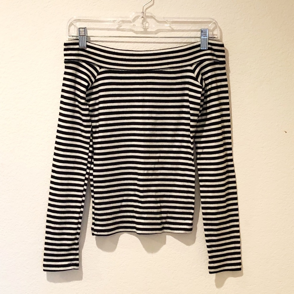 Hollister Off the Shoulder Striped Long Sleeve T